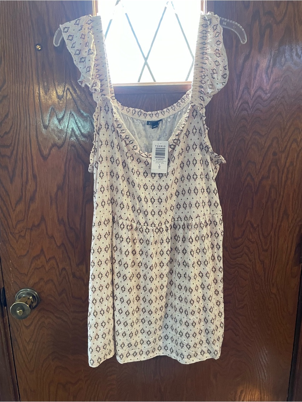 torrid Cream Tank Top with Brown Diamond Print & Ruffle Straps